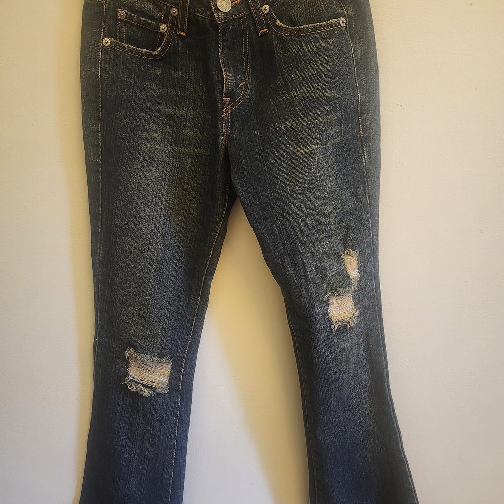 Levi's Blue Flare Wide Leg Jeans Distressed Vintage